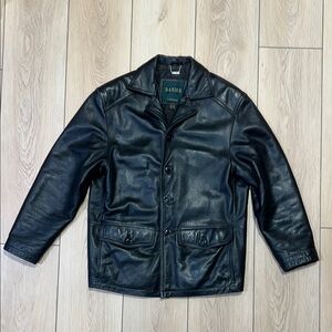 Vintage Men's Danier Black Military Field Jacket with Glossy Finish